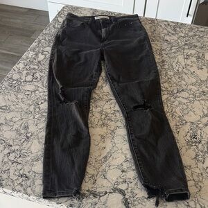 Abercrombie & Fitch Women's Black Ripped Skinny Short Curve Love Jeans